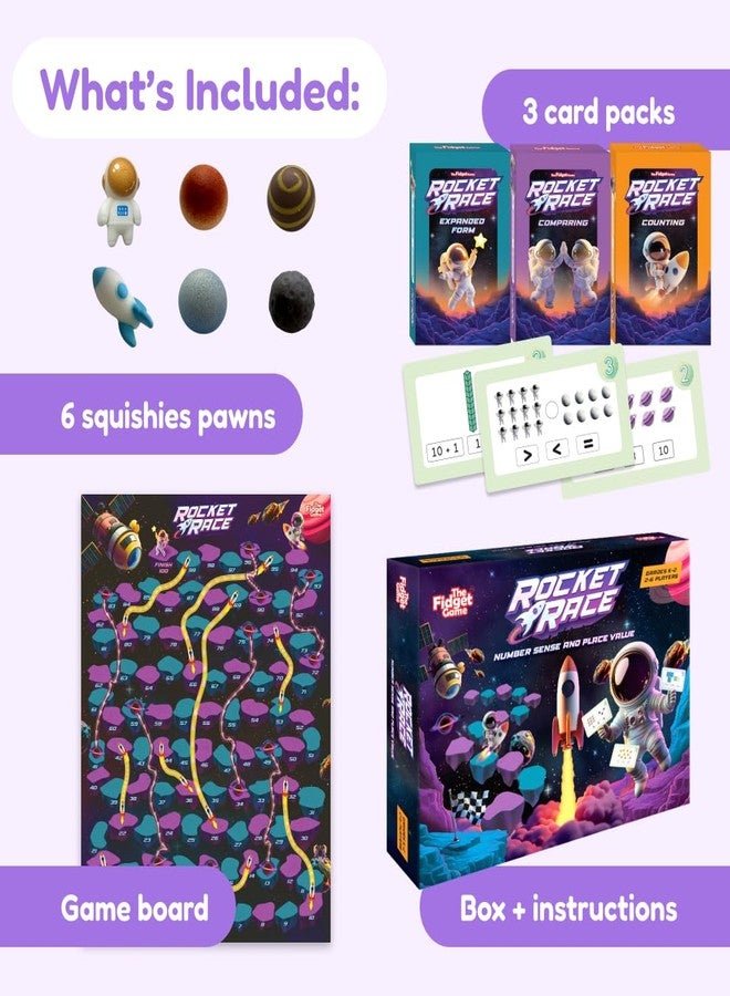 The Fidget Game Rocket Race - Math Board Game for Kids Ages 5-8 | Build Foundational Skills in Number Sense, Comparing, and Place Value | Classroom Must Have for Grades K-2 - Image 2